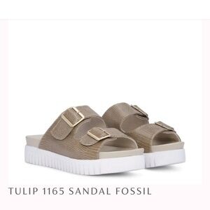 Ilse Jacobsen Tan Slide Sandals with White Soles size 37